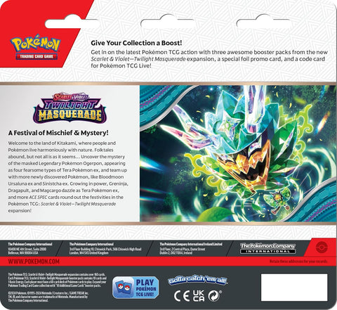 Pokémon Twilight Masquerade blister rinkinys: 3 pakeliai + promo korta