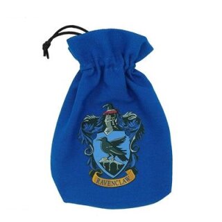 dovanų maišelis mėlynas su Ravenclaw herbu, užrišamas juodu raišteliu, kompaktiškas smulkmenoms ir dovanoms