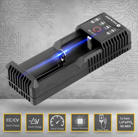 everActive UC-100 išmanus baterijų įkroviklis su USB, power bank