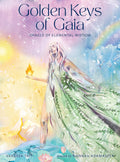orakulo kortos Golden Keys of Gaia su švelnia moters iliustracija, žalia gėlių suknelė ir dešinėje dega ugnies simbolis