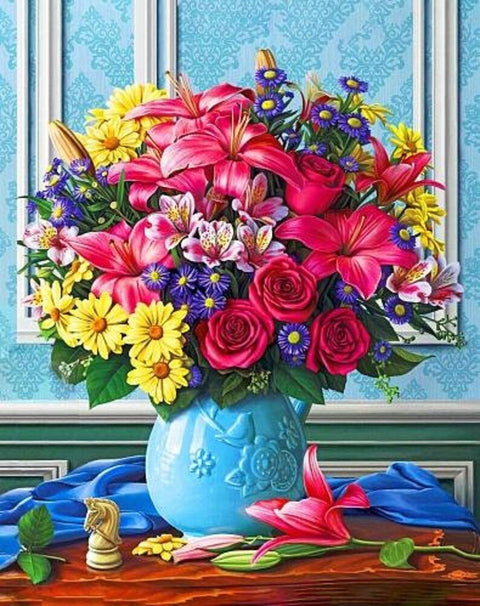 Wizardi: Deimantinis paveikslas Colourful Bouquet 40*50 cm WD2520 - HOBI.LT 🇱🇹