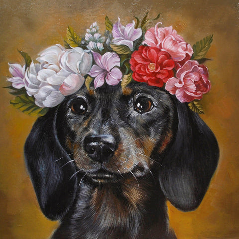 Wizardi: Deimantinis paveikslas Dachshund in Flowers WD2465 - HOBI.LT 🇱🇹