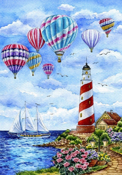 Wizardi: Deimantinis paveikslas Lighthouse and balloons WD2589 - HOBI.LT 🇱🇹