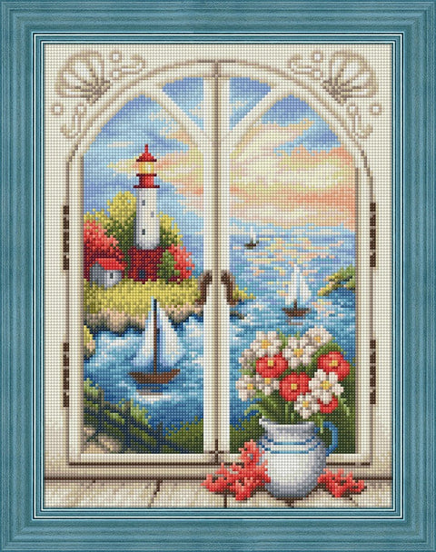 HOBI.LT 🇱🇹: Deimantinis paveikslas Lighthouse out the Window AZ - 1665 30x40cm - HOBI.LT 🇱🇹