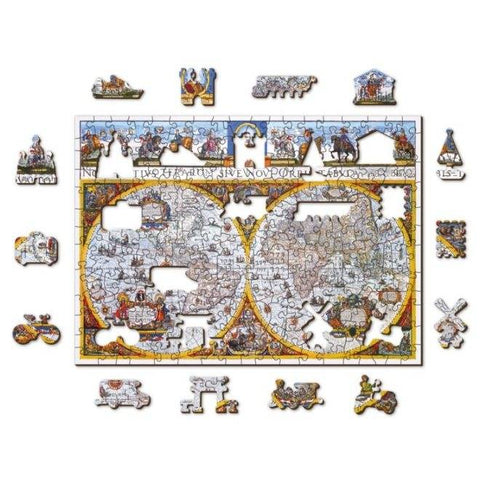 Medinė dėlionė senovinis pasaulio žemėlapis Nova Terrarum, 200 detalių