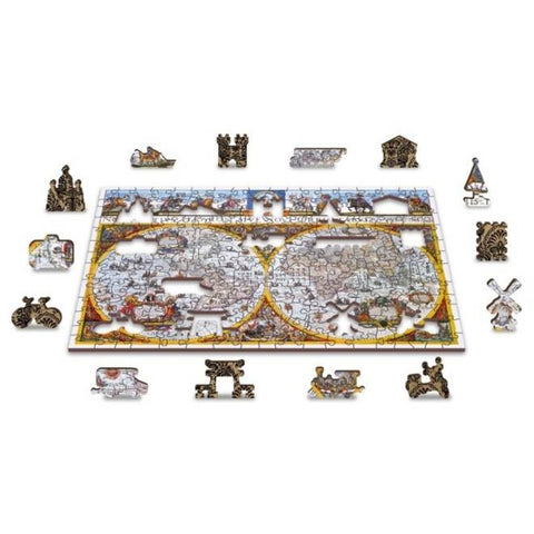 Medinė dėlionė senovinis pasaulio žemėlapis Nova Terrarum, 200 detalių