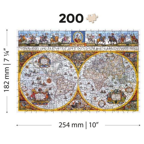 Medinė dėlionė senovinis pasaulio žemėlapis Nova Terrarum, 200 detalių