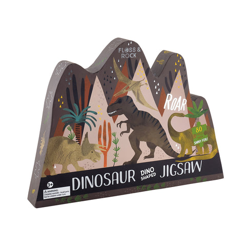 Dinozaurų dėlionė 80 detalių – blizgi folija, edukacinė, 3+ | Floss & Rock