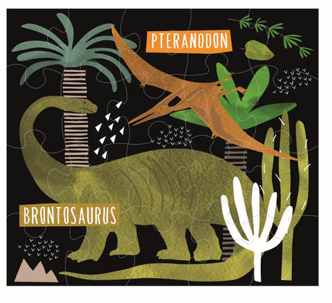 Dinozaurų dėlionė 20 det., blizgi folija, didelės detalės, 3+ (38×33 cm) – Floss & Rock