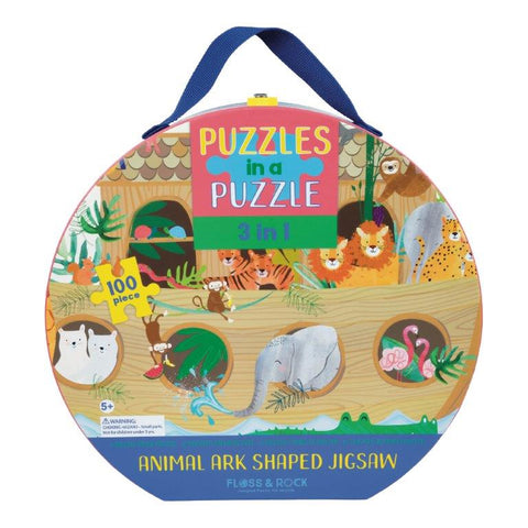 Floss & Rock dėlionė „Zoologijos sodas“ 3 viename, 100 dalių, 5+, 63,5×36 cm