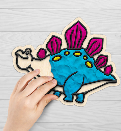 Splat Planet medinių dinozaurų modelino rinkinys vaikams, 6 spalvos, 3D kontūrai