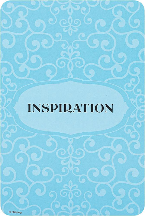 Sąsiuvinis Disney, šviesiai mėlynas ornamentuotu dangteliu ir centre ryškiu juodu užrašu INSPIRATION, skirtas užrašams