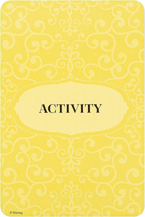kortelė Activity geltoname ornamentiniame fone, nugarinė pusė žaidimų rinkinio, skirta veiklos užduočių žymėjimui
