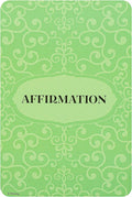 Affirmacijos kortelė Disney, žalia ornamentuota nugarėlė su centriniu etiketės užrašu AFFIRMATION