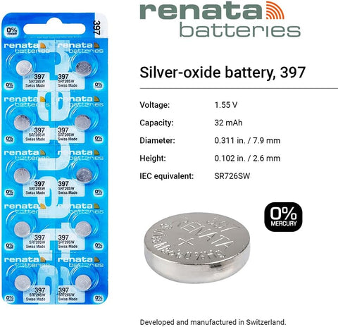 Renata 397 SR726SW sidabro oksido laikrodžio baterijos, 10 vnt.