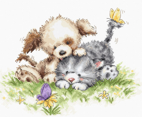 Luca - s: Dog and Cat with Butterfly SB1185 - siuvinėjimo kryželiu rinkinys - HOBI.LT 🇱🇹