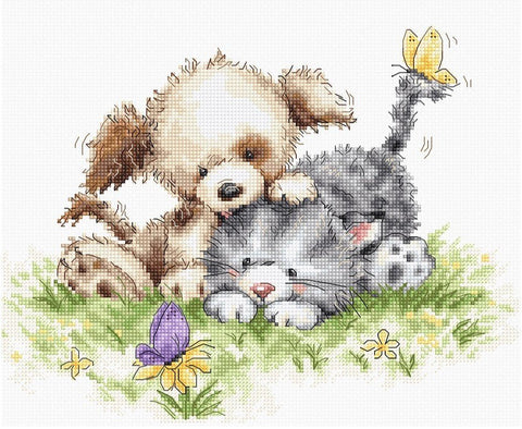 Luca - s: Dog and Cat with Butterfly SB1185 - siuvinėjimo kryželiu rinkinys - HOBI.LT 🇱🇹