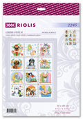 Kryželių siuvinėjimo rinkinys Riolis — Dog Calendar su 12 spalvotų šuniukų skydelių, 30×40 cm