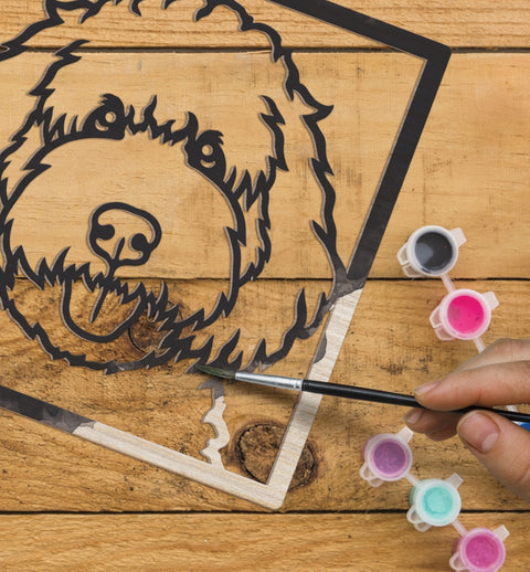 Splat Planet medinis 3D spalvinimo paveikslas „Šuo“ – rinkinys su dažais ir teptukais, 25×25 cm, sienų dekoras