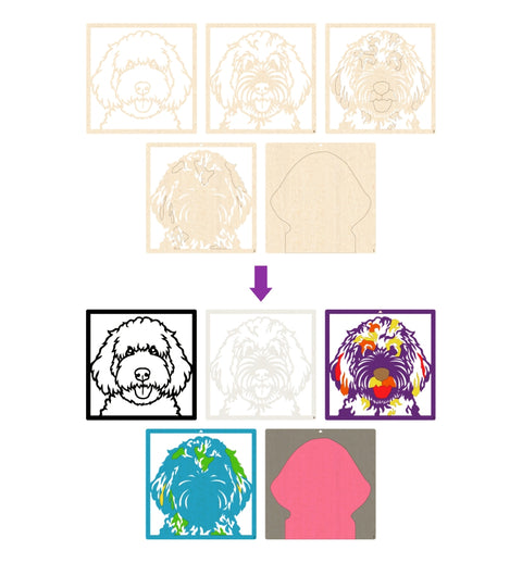 Splat Planet medinis 3D spalvinimo paveikslas „Šuo“ – rinkinys su dažais ir teptukais, 25×25 cm, sienų dekoras