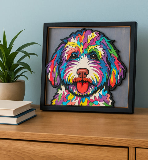 Splat Planet medinis 3D spalvinimo paveikslas „Šuo“ – rinkinys su dažais ir teptukais, 25×25 cm, sienų dekoras