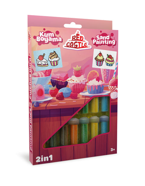 Red Castle kūrybinis smėlio piešimo rinkinys 2in1 „Keksiukas“ – 15 spalvų, 2 paveikslai, 3+