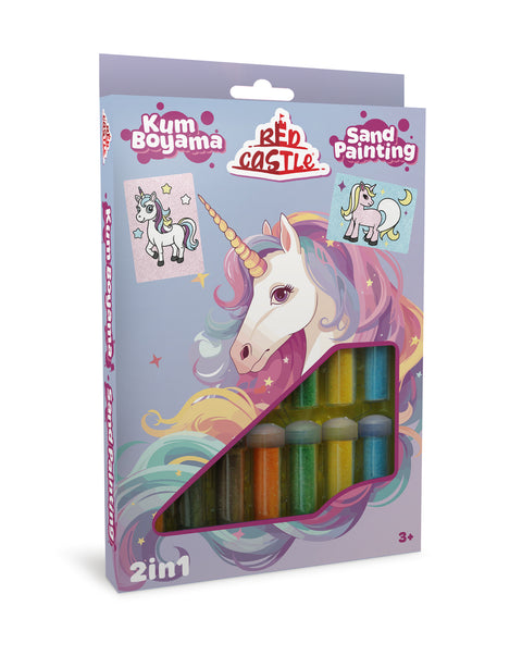 Red Castle smėlio piešimo rinkinys 2in1 – Vienaragis, 15 spalvų, 2 paveikslai, nuo 3 m.