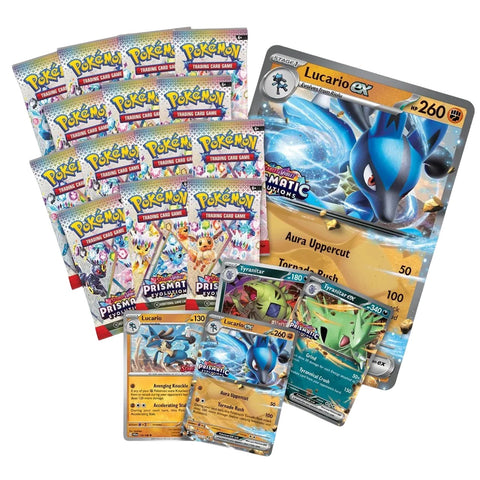 Pokemon Prismatic Evolutions Lucario & Tyranitar ex kolekcinis rinkinys