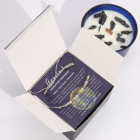 Zodiako kristalų žvakė Dvyniams su brangakmenių apyranke – Ancient Wisdom