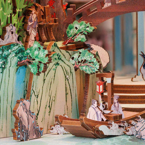 Su Dongpo gyvenimas – surinkama medinė knygų diorama su LED, 280 det.