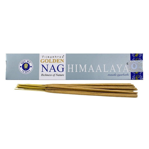 Smilkalai Vijayshree Golden Nag Himaalaya, 15 g masala lazdelės išdėstytos priešais pilką pakuotę