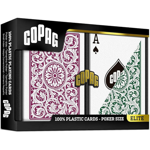 Copag Elite pokerio kortos – 2 PVC kaladės, bordo ir žalia