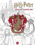 Harry Potter spalvinimo knyga — Gryffindor viršelis su raudonai auksiniu skydu, Hogvartso fonu ir personažais