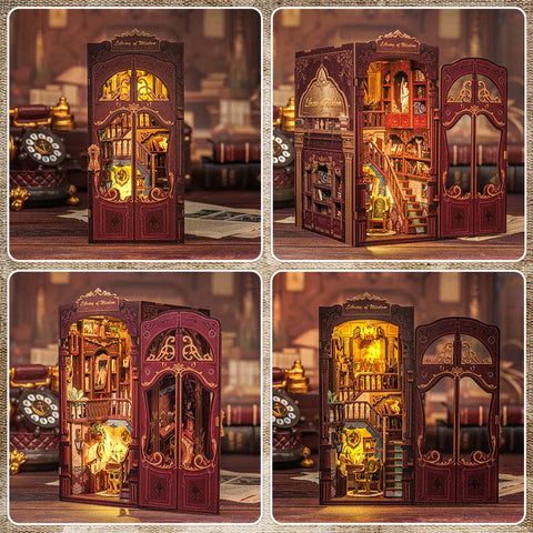 Surenkama medinė knygų atrama su LED „Išminties biblioteka“, 273 detalės