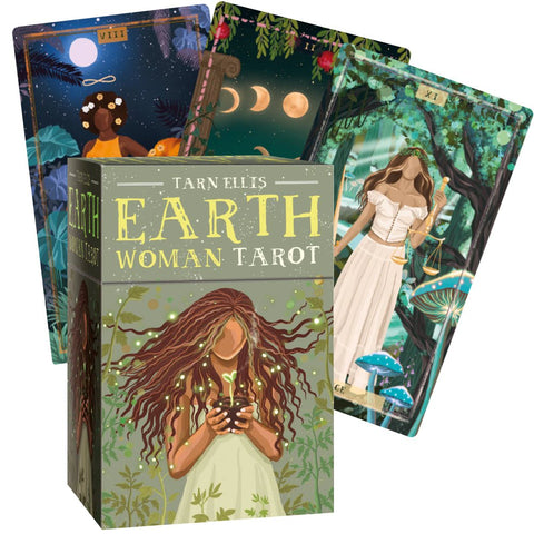 Earth Woman tarot kortos – žalios dėžutės rinkinys su trimis iliustruotomis moteriškomis kortomis