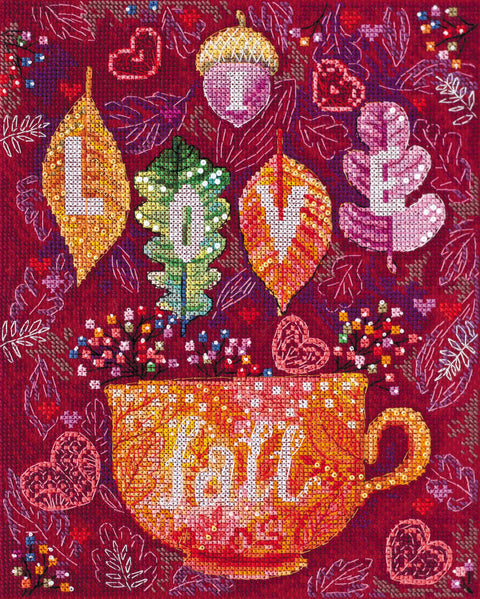 Siuvinėjimo kryželiu rinkinys „Spalvingas ruduo“, 20x25, juodas 14 ct