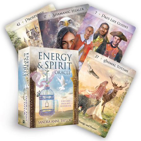 Oracle kortos Energy & Spirit (Sandra Anne Taylor) dėžutėje su 44 kortų kalade ir pridedama gidų knygele, fanuotos kelių iliustruotų kortų versijos