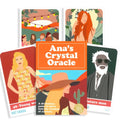 Ana's Crystal Oracle kortų rinkinys oranžinėje dėžutėje su spalvingomis iliustruotomis kortomis — komplektas divinacijai ir kristalų praktikai