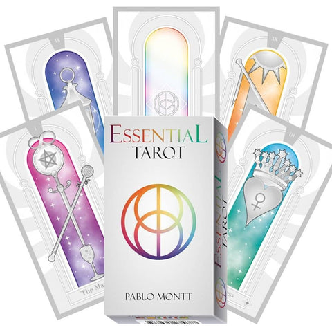Tarot kortos Essential Tarot rinkinys su baltu dėklu ir fanuotomis pastelinėmis arkų kortomis, Pablo Montt