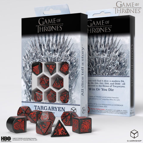 Game of Thrones Targaryen kauliukų rinkinys, juodi su raudona – Q-Workshop