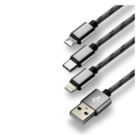 everActive 3in1 nailoninis USB kabelis 1,2 m: USB-C, Lightning, micro USB