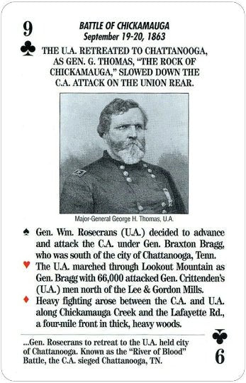 istorinė žaidimo korta 9 klubų su generolo George H. Thomas portretu, Chickamauga mūšio data ir santrauka