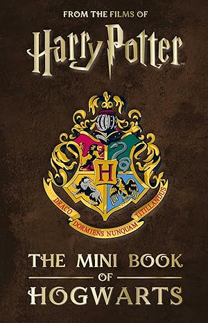 mini knyga Hogwartso (Harry Potter) smėlio-rudos dirbtinės odos viršelis su spalvotu herbu, kompaktiškas leidimas