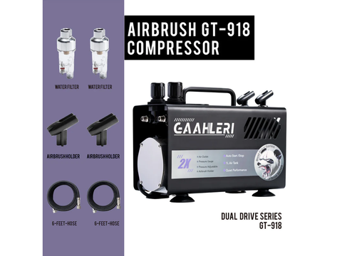 Gaahleri GT-918 tylus aerografo kompresorius, 1 l, 2 jungtys, 44 dB