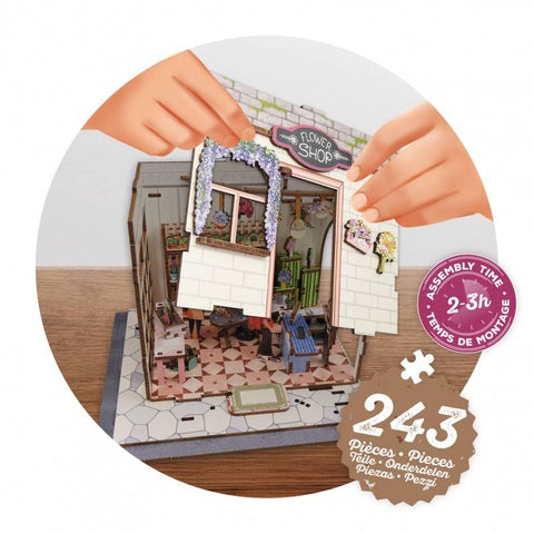 Medinė miniatiūrinė diorama-dėlionė „Floristikos studija“ su LED, 243 det.