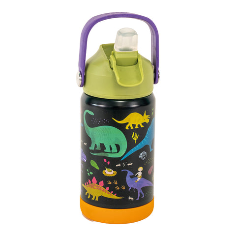 Floss & Rock vaikiška nerūdijančio plieno gertuvė „Dinozauras“, 400 ml, vakuuminė ir sandari, su atveriamu snapeliu