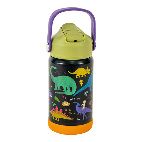 Floss & Rock vaikiška nerūdijančio plieno gertuvė „Dinozauras“, 400 ml, vakuuminė ir sandari, su atveriamu snapeliu