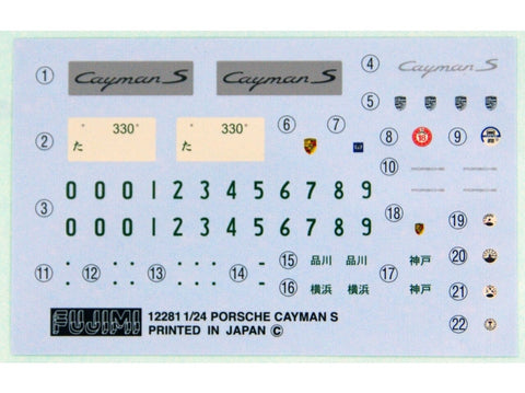 Fujimi Porsche Cayman/Cayman S 1/24 su langų rėmų maskavimo lipdukais