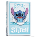 Kortų kaladė Bicycle Disney Stitch šviesiai mėlyna kolekcinė dėžutė, priekis su Stitch išlendančiu perplėšytu dizainu