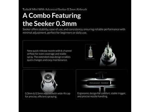 Turbox Mini oro kompresorius su aerografu Seeker 0,3 mm